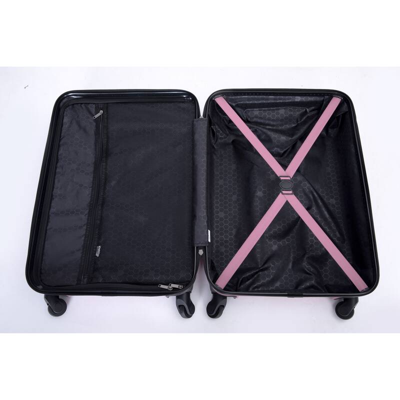 3 Piece ABS Hardside Luggage Sets Spinner Wheels Suitcase with Two Hooks and TSA Lock & Telescoping Handle