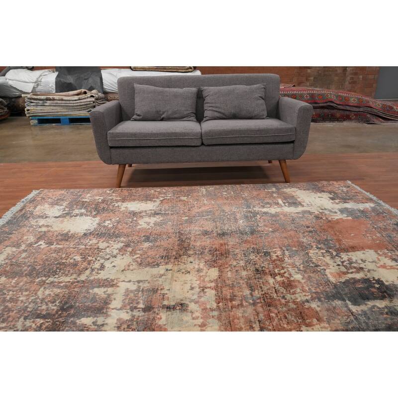 Hand Knotted Oriental Viscose Silk Carpet Modern All-Over Oranges & Rust Abstract Area Rug - 8' 0'' X 5' 7''