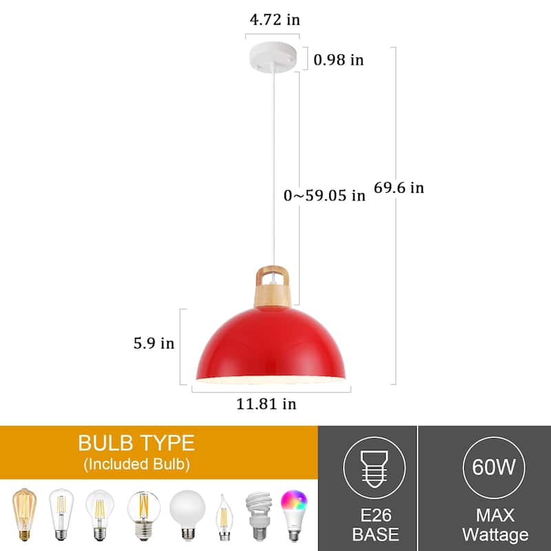 (Set of 3) Modern Semi Flush Mount Chandelier, Industrial 1-Light Pendant Lights with Dome Shape for Dining Room Kitchen Island