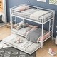 preview thumbnail 2 of 6, White Twin Over Twin Metal Bunk Bed with Trundle, Ladders, Easy Assembly