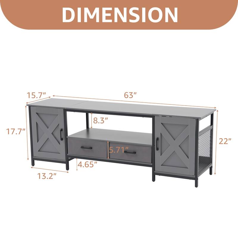 Farmhouse TV Stand for up to 65" TV with Storage Cabinets and Drawers
