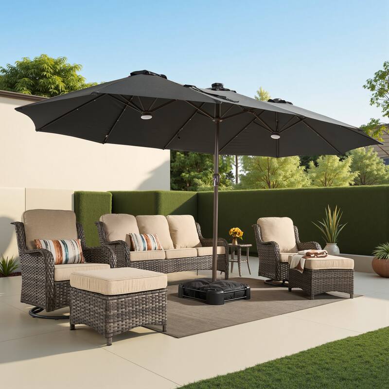 HOOOWOOO Outdoor Patio Umbrella with Solar LED Light