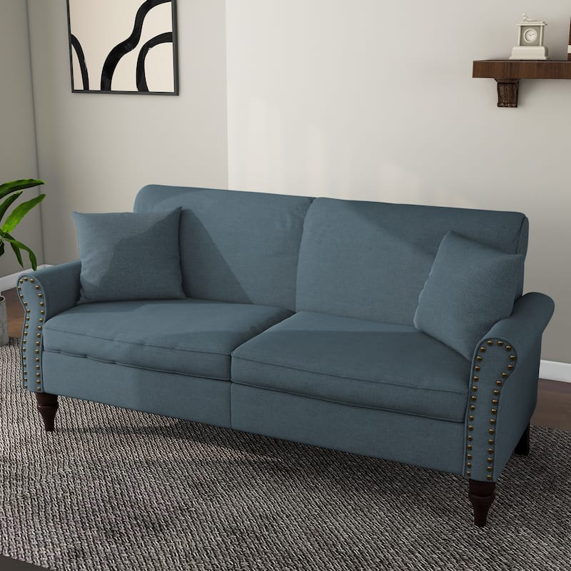 73.3" Mid-century Nailhead Trim Linen Loveseat Sofa