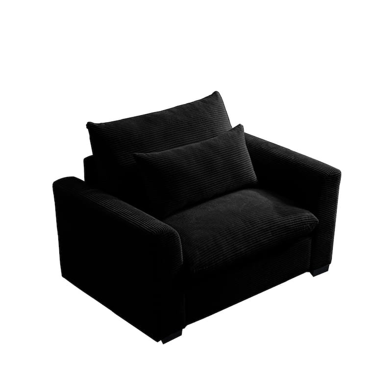 Corduroy Deep Seat Accent Chair with Waist Pillow for Living Room
