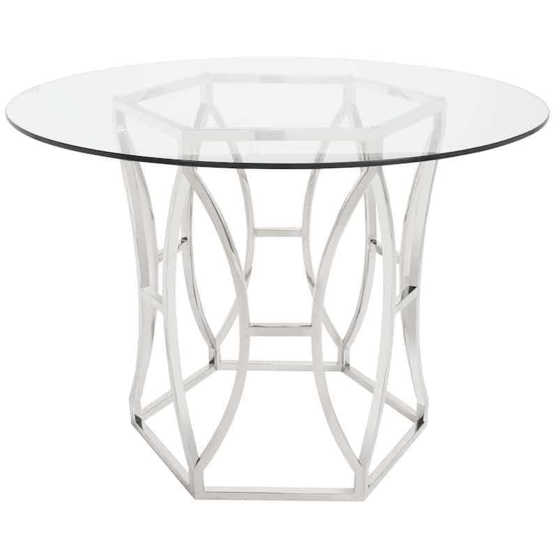 SAFAVIEH Couture Bethwyn 42-inch Round Glass Top Dining Table - 42"W x 42"D x 30"H - Chrome