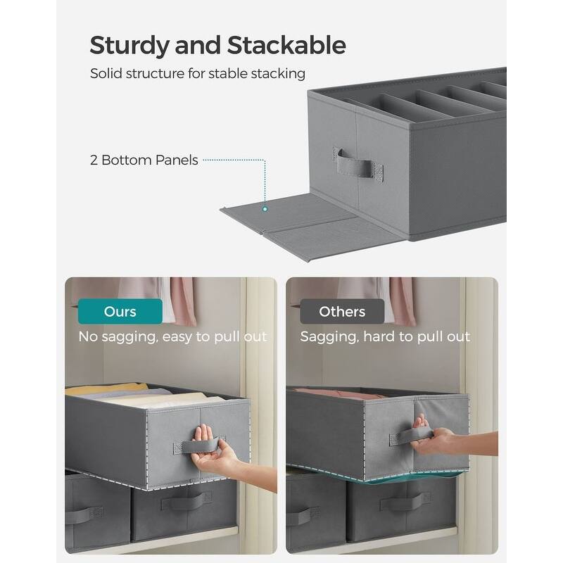Closet Organizer Drawer Bins with 6 Compartment Dividers for Jeans Sweaters and Clothing Storage
