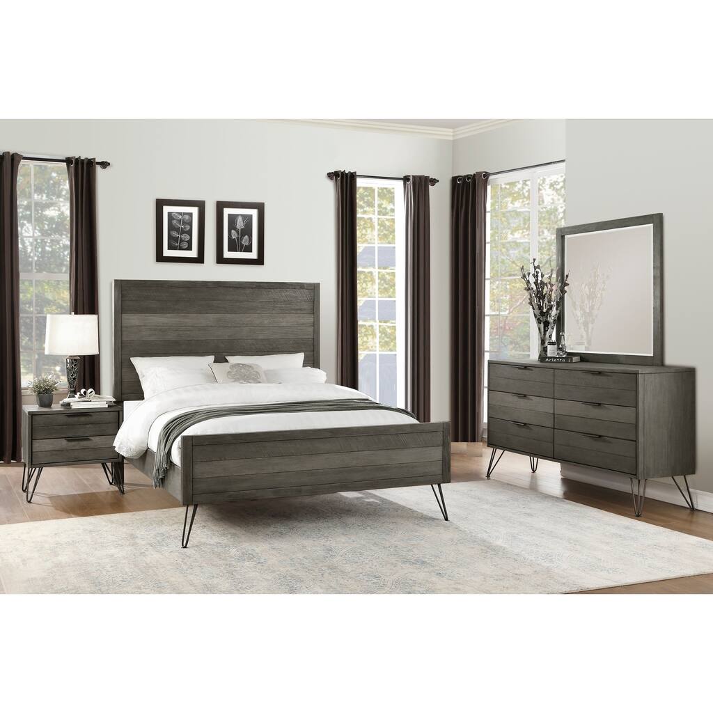 Gray Contemporary Bedroom Furniture Set Bed Nightstand Dresser Mirror