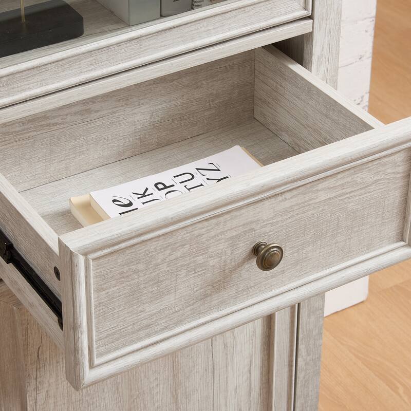 Modern Glass Door Cabinet, Tall Freestanding Storage with Shelves & Drawer, Versatile Organizer for Home