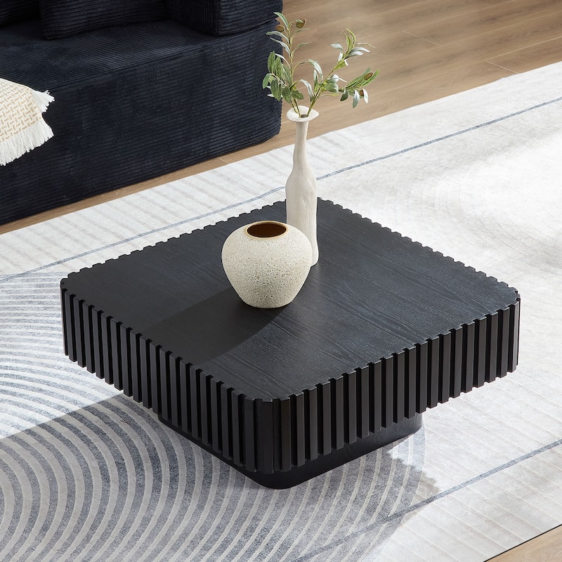Modern Handcraft Square Coffee Table with Fluted Design