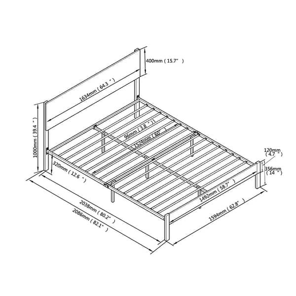 Queen Size Metal Platform Bed Frame with Wooden Headboard and Footboard
