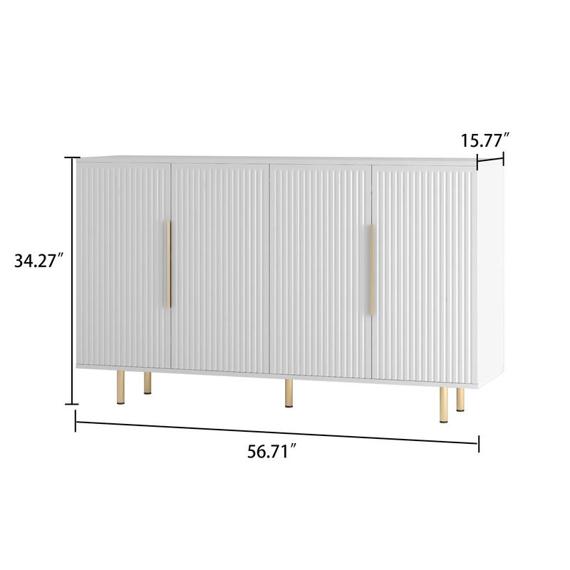 Modern Classic Wooden Four-Door Sideboard with Metal Cabinet Handles and Legs