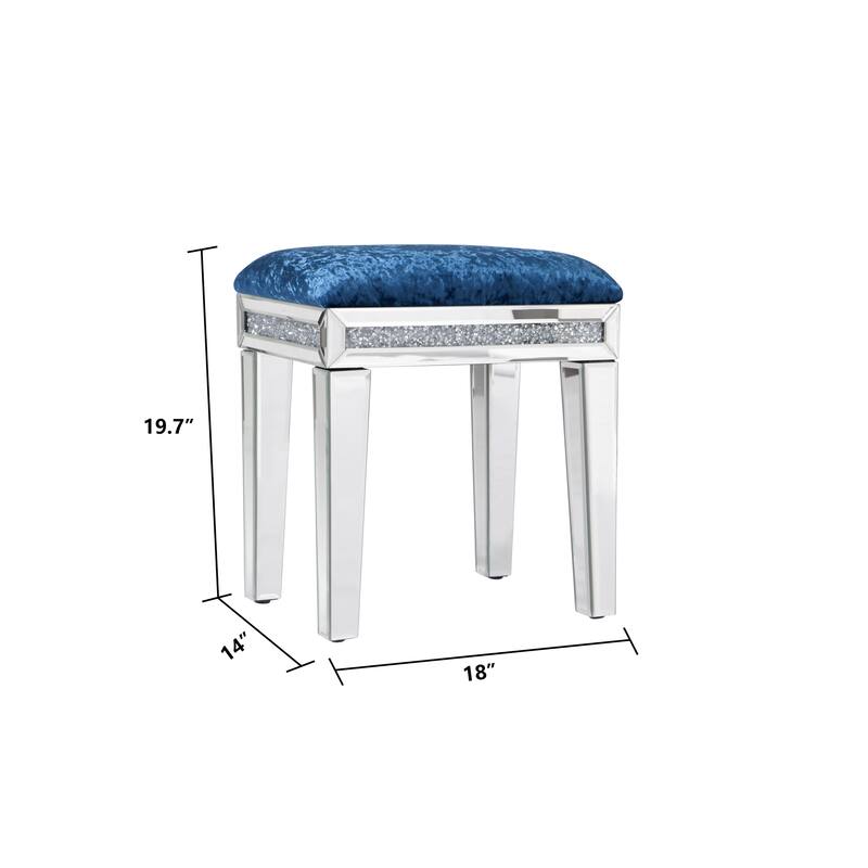Mirror Diamond Vanity Stool with Velvet Upholstered Seat