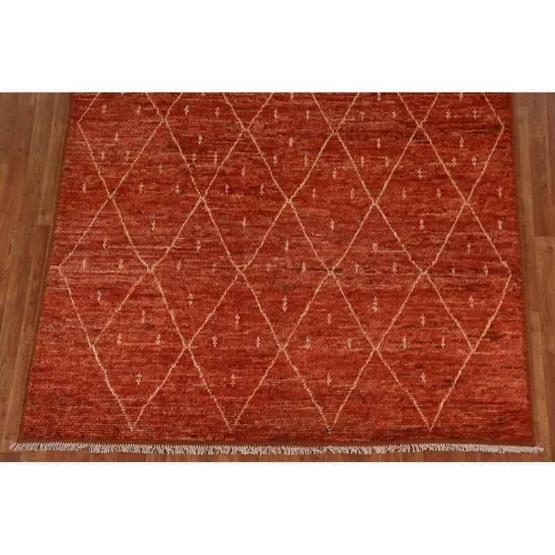 Hand Knotted Oriental 100% Wool Carpet Tribal Trellis Oranges & Rust Moroccan Area Rug - 10' 1'' X 6' 10''