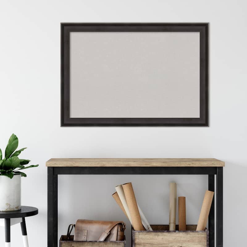 Allure Charcoal Wood Framed Grey Corkboard Bulletin Board, Organization Board, Pin Board