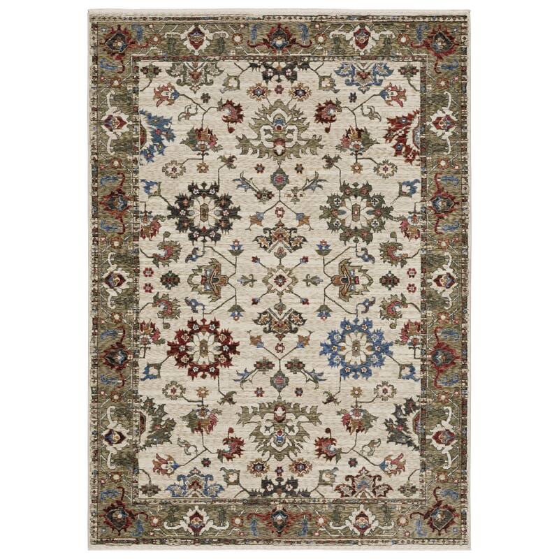 Style Haven Henretta Bordered Persian Fringe Edge Area Rug - 3' 10" x 5' 5" - Ivory/ Green - Rectangle
