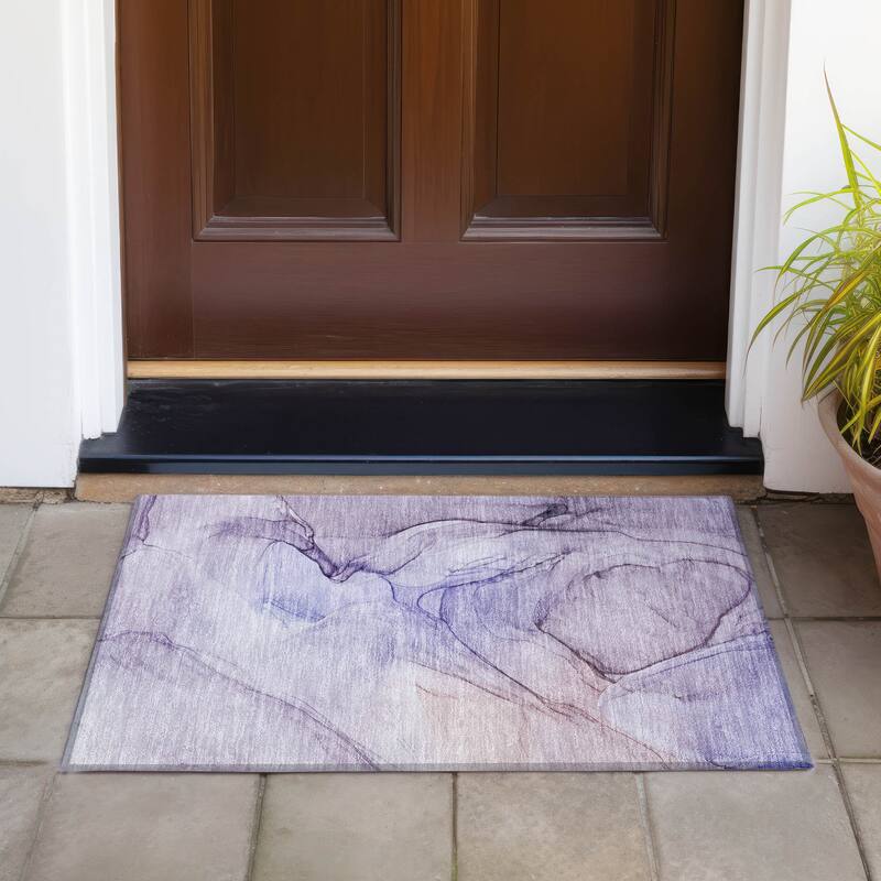 Machine Washable Indoor/ Outdoor Abstract Chantille Rug - Purple - 1'8" x 2'6"