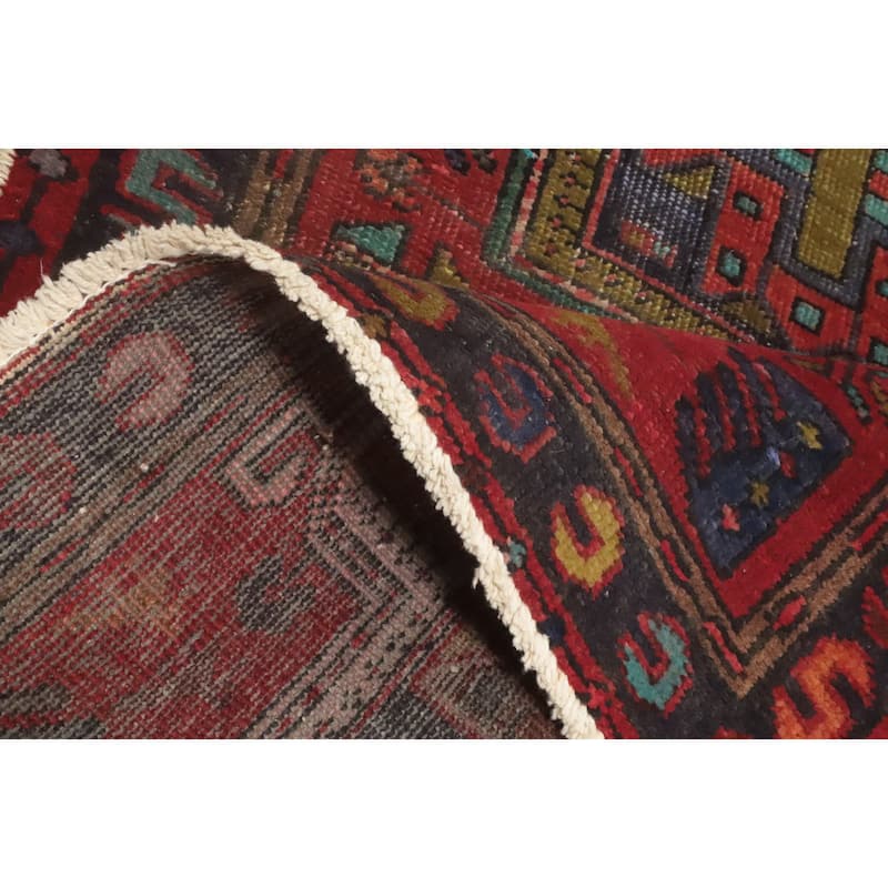 Hand Knotted Oriental 100% Wool Carpet Traditional Geometric Red Ardebil Runner Rug - 9' 7'' X 3' 0''