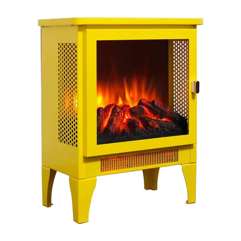 17 inch Freestanding Electric Fireplace Stove heater with 3D Flame effect,Lemon Yellow