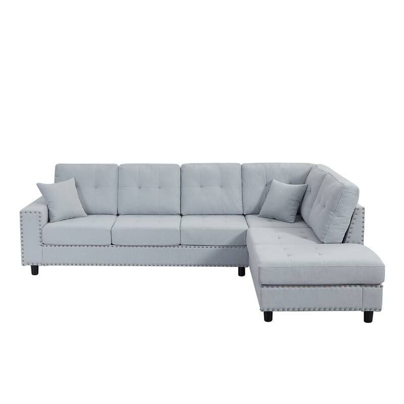 109.2" Polyester L-Shaped Sectional Sofa with Cushions & Pillows