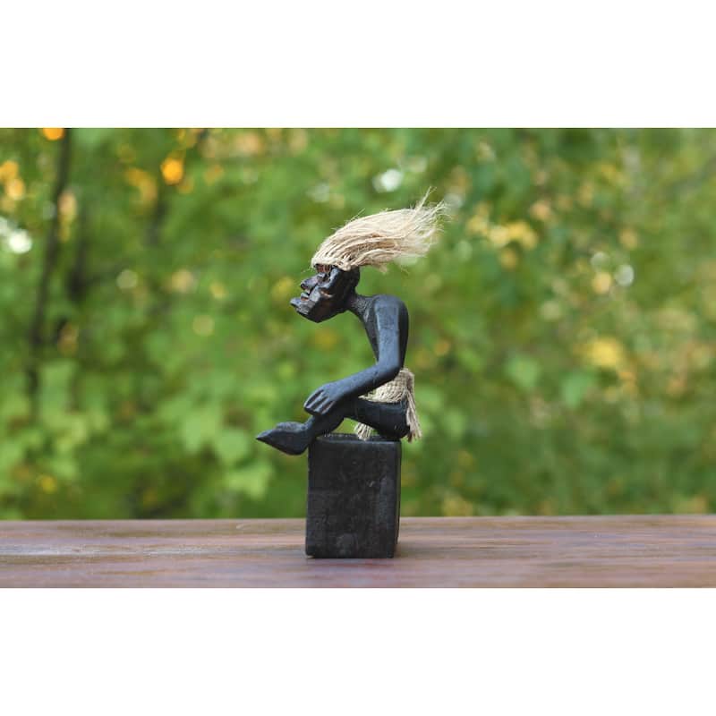 Handmade Wooden Primitive Tribal Statue Calendar Removable Blocks Sculpture Tiki Bar Handcrafted Unique Gift Decor Figurine H