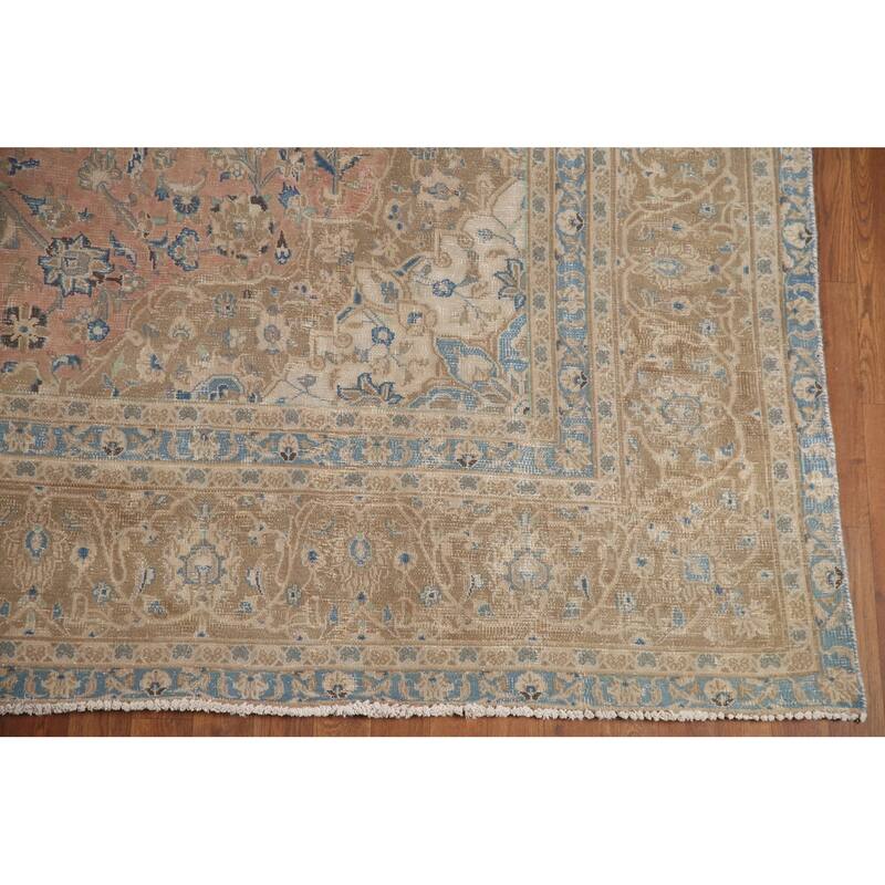 Hand Knotted Oriental 100% Wool Carpet Traditional Floral Pink Mashad Area Rug - 11' 11'' X 8' 9''