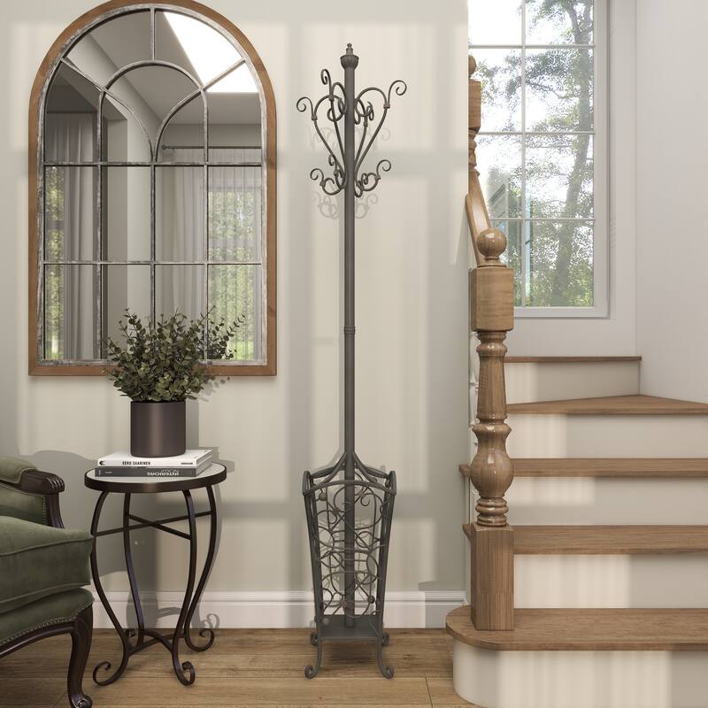 Black Metal Vintage Style Coat Rack with Scroll Designs
