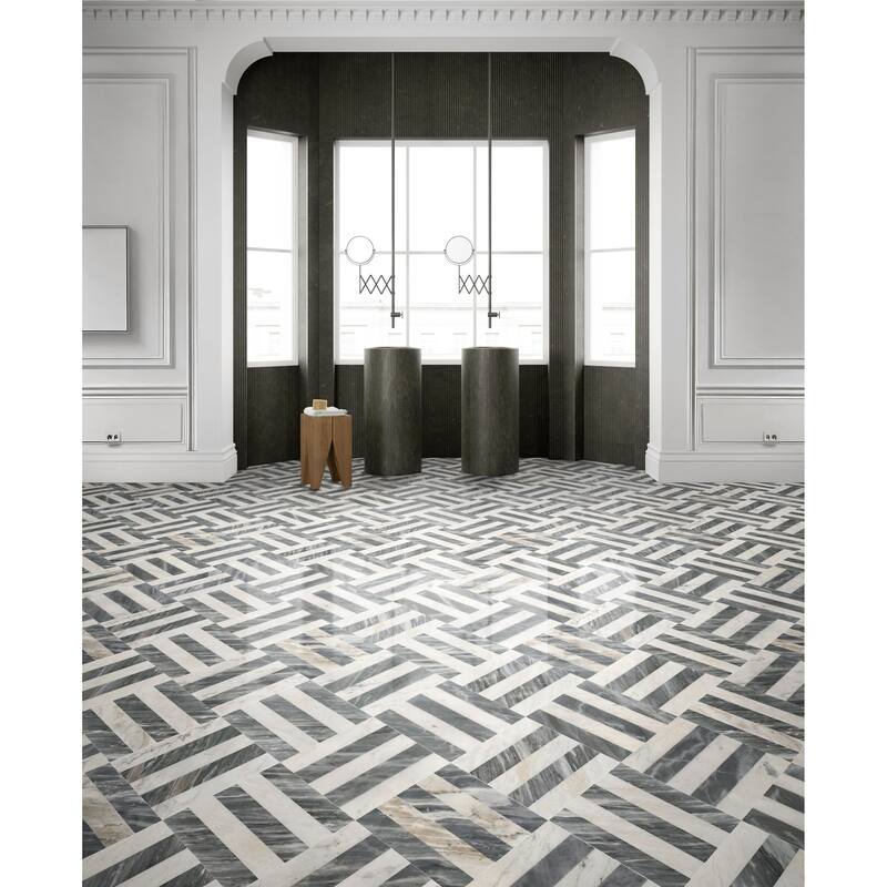 12*12 Waterjet marble, natural marble, for floor and wall,polished marble tile, natural stone, 1 box each pattern 4 pcs - White+gray