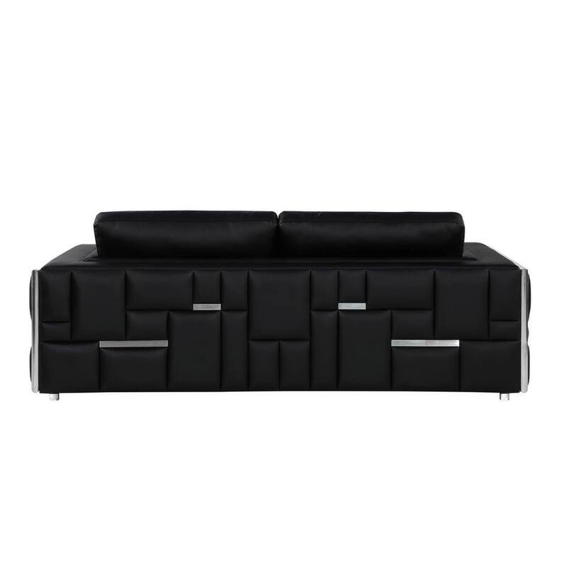 HomeRoots Two Piece Indoor Black Italian Leather Four Person Seating Set