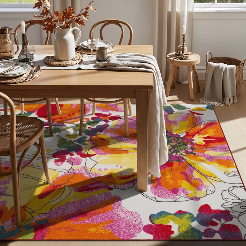 World Rug Gallery Modern Bright Flowers Non-Slip Area Rug Multi
