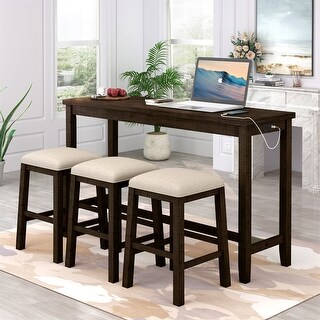 4 Pieces Counter Height Table with Fabric Padded Stools,Bar Dining Set ...