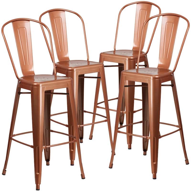 4 Pack 30" High Metal Indoor-Outdoor Barstool with Back - Kitchen Furniture