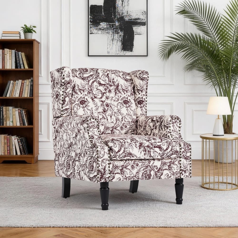 Wingback Accent Chair Nailhead Trim Living Room Reading Chair