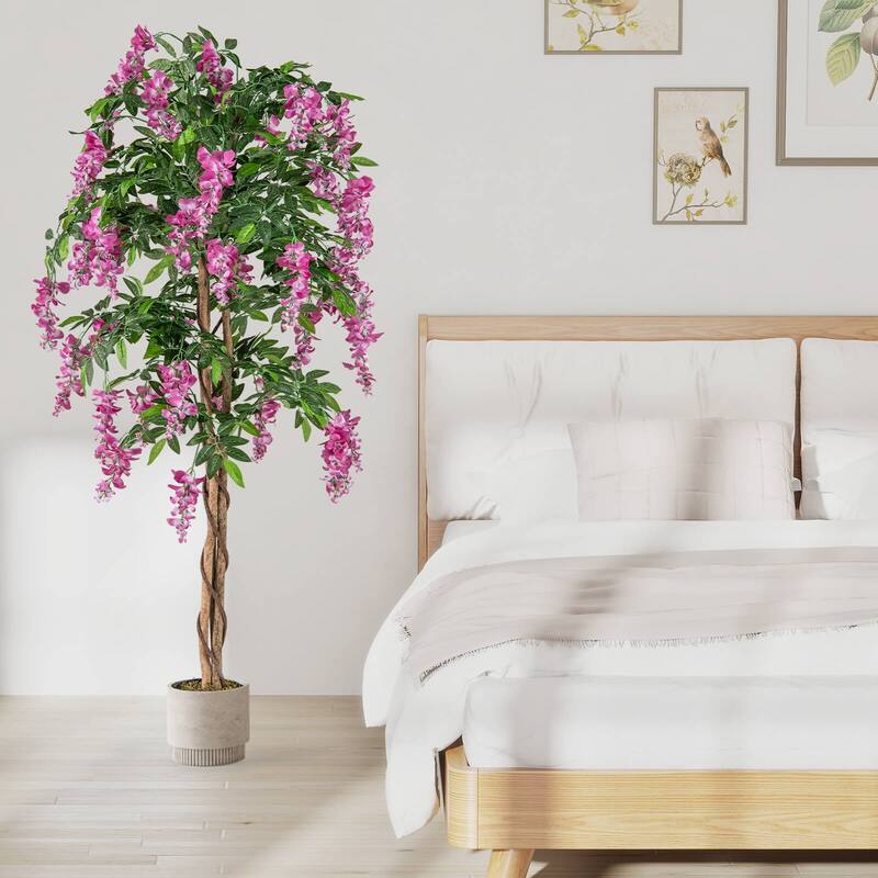 Costway 1/2 PCS 5.5 FT Tall Artificial Ficus Tree Faux Wisteria Plant