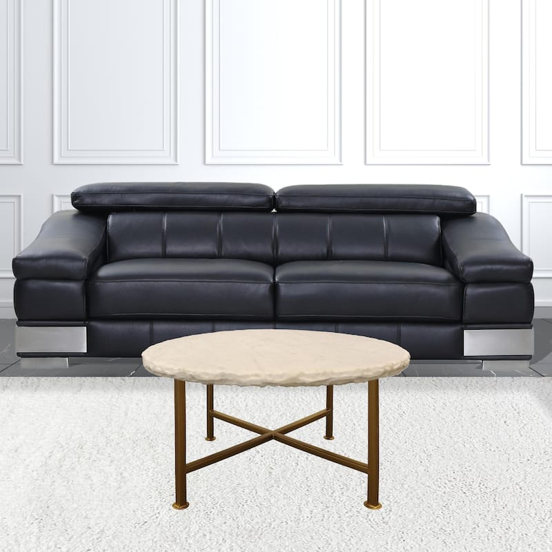 HomeRoots 30" Brass And Ivory Genuine Marble Round Coffee Table - 30