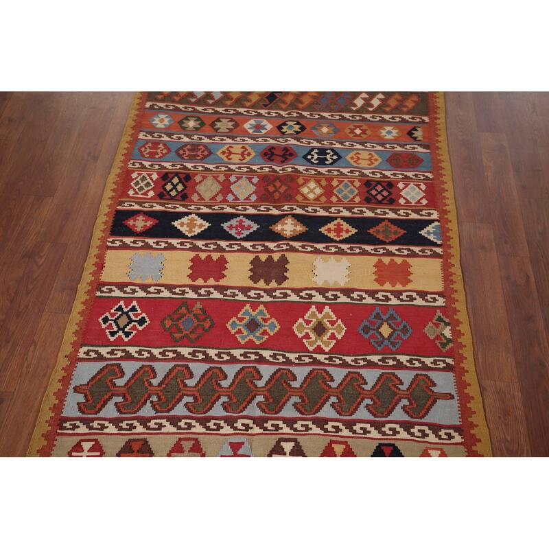 Vegetable Dye Kilim Qashqai Persian Vintage Wool Carpet - 3'2"x 5'11"
