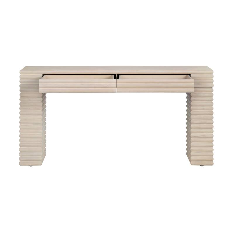 64.02 in. Cream Solid Wood 2 Drawer Accent_Console_Sofa Table
