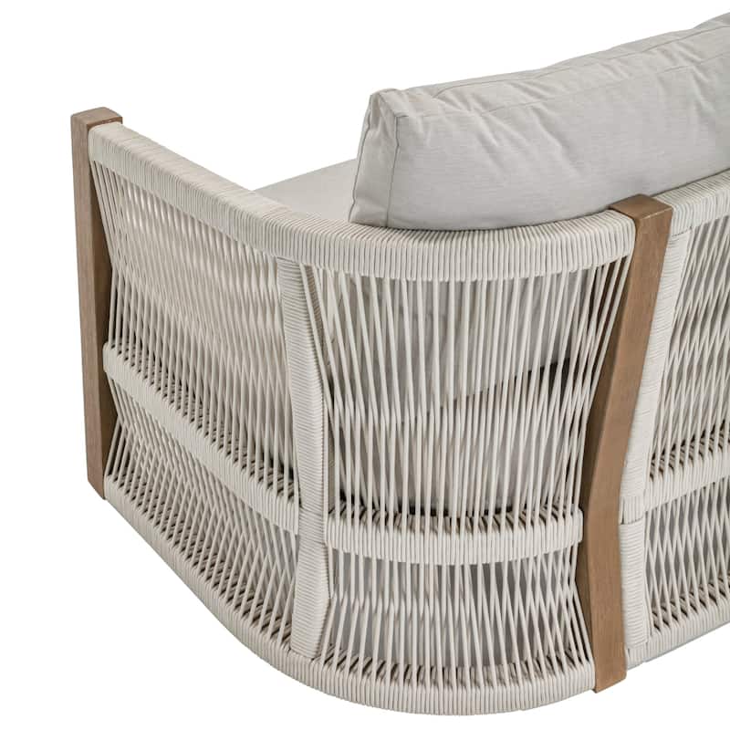 Jagger Farmhouse Patio Seating with Solid Acacia Wood Frame, Cushions, and Rope Accent