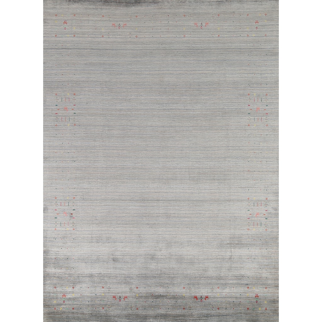 All-Over Striped Gabbeh Oriental Area Rug Hand-Knotted Wool Carpet - 8'2"x 9'9"