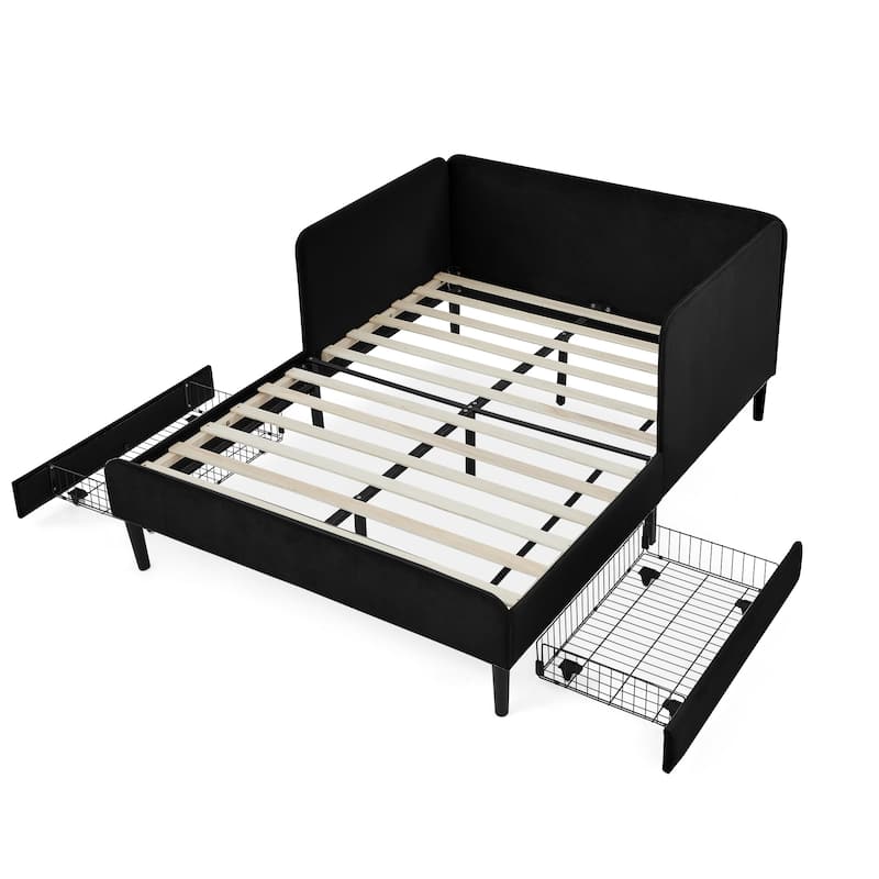 Full Size Upholstered Platform Bed Frame, Velvet Sofa Bed with Storage Drawers, Convertible Sofa Daybed
