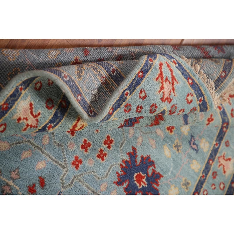 Light Blue Oushak Accent Rug Hand-Knotted Wool Carpet - 4'0"x 5'11"