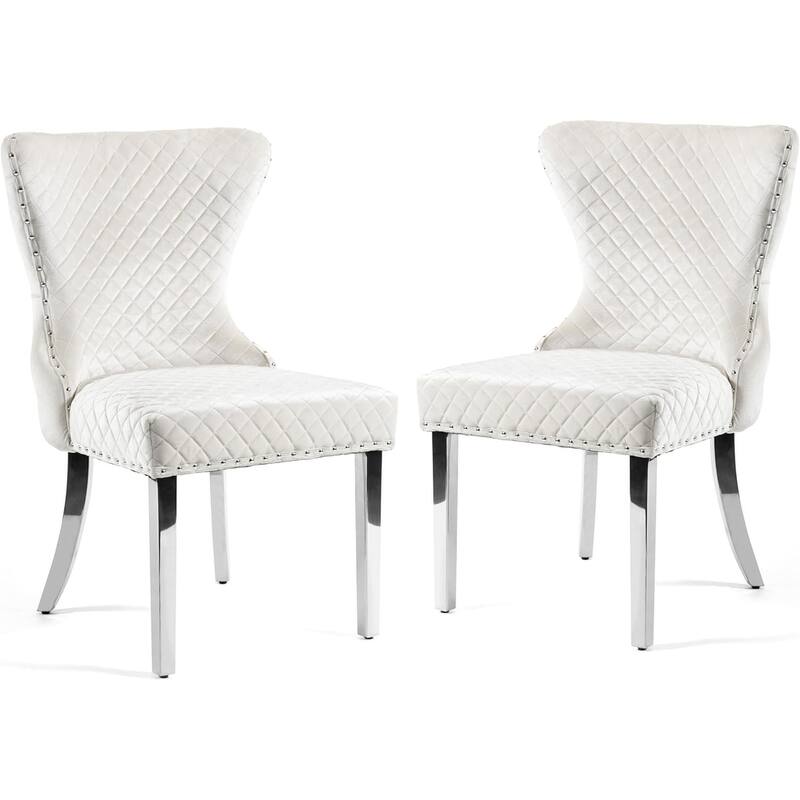 Modern White Finish Diamond Pattern Upholstered Side Chairs Set