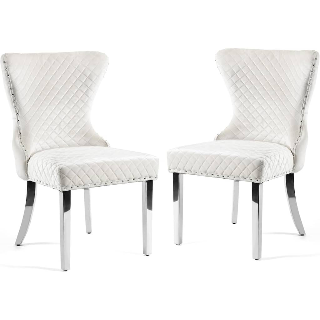 Modern White Finish Diamond Pattern Upholstered Side Chairs Set