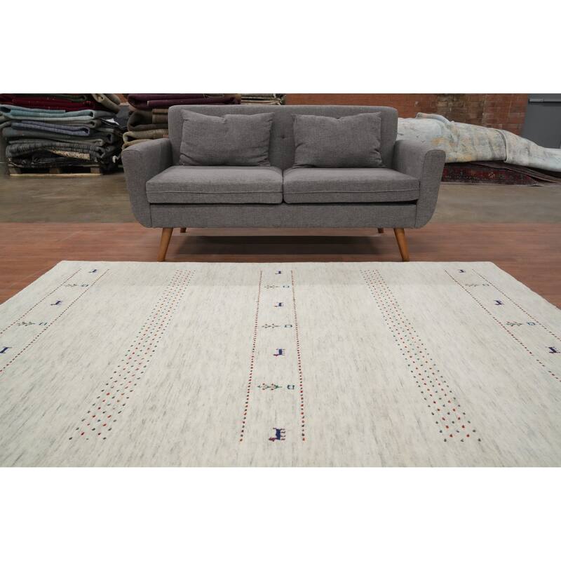 Hand Knotted Oriental 100% Wool Carpet Tribal Animal Pictorial Beige & Ivories Gabbeh Area Rug - 7' 9'' X 5' 1''
