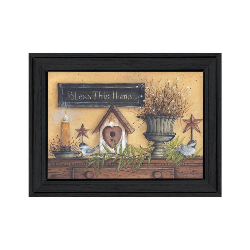 TrendyDecor4U Farmhouse "Bless this Home" Framed Print Wall Art by Mary Ann June - Red, Blue, Green