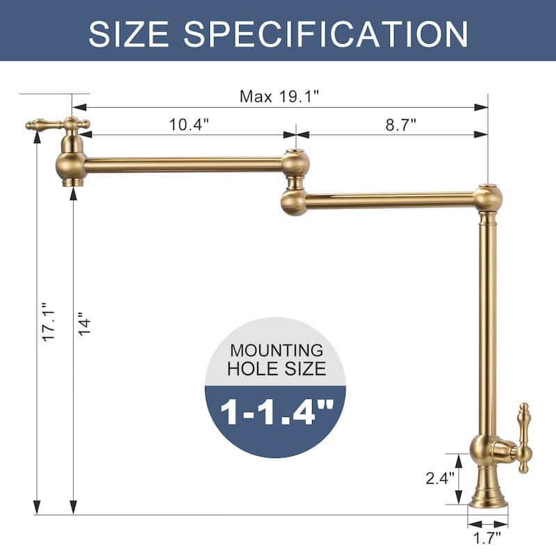 WOWOW 2-Handle Deck Mount Pot Filler Kitchen Faucet with Dual Swing Joints Design