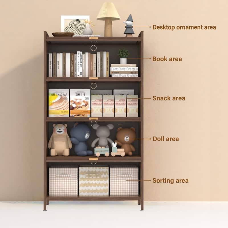 Anmytek 5 Tier Metal 4 Flip Doors Storage Cabinet Pantry Kitchen Organizer Steel Shelf Wood Look Modern