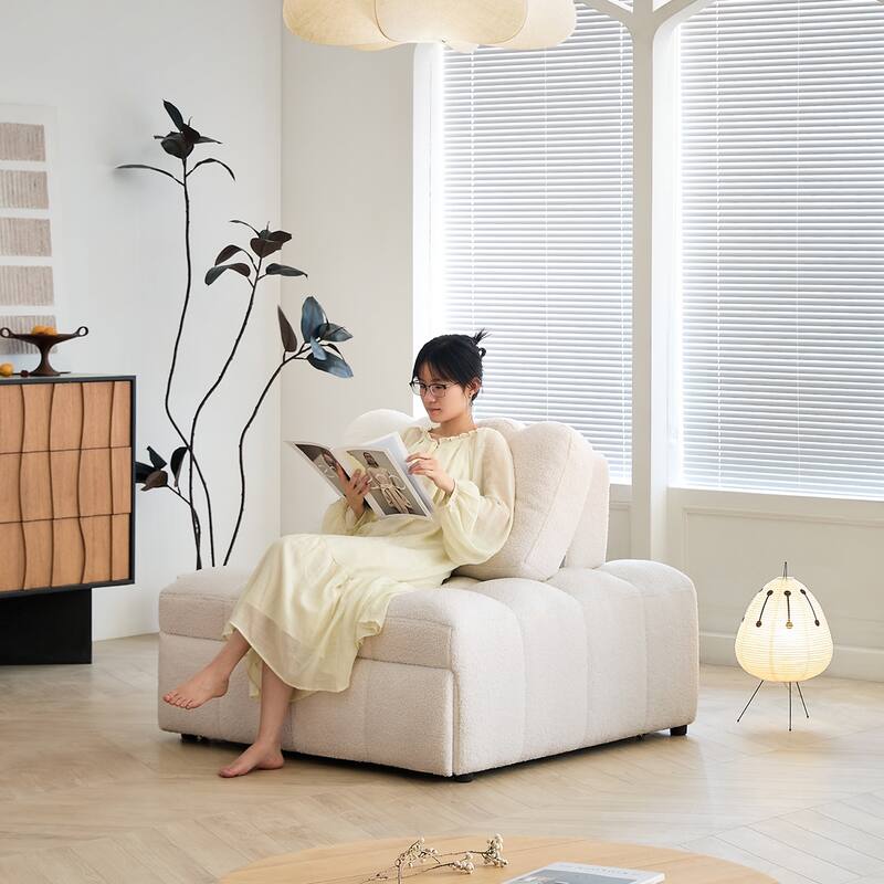 JASIWAY White Teddy Pull-Out Single Sofa Bed - Teddy Plush-Ivory