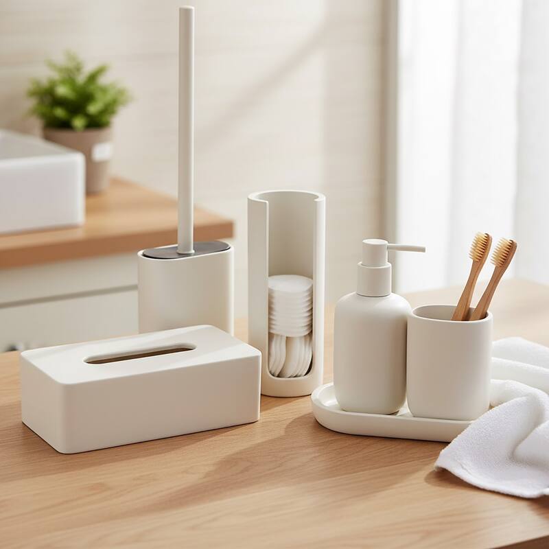 6-Piece Minimalist Bathroom Accessory Set - Beige