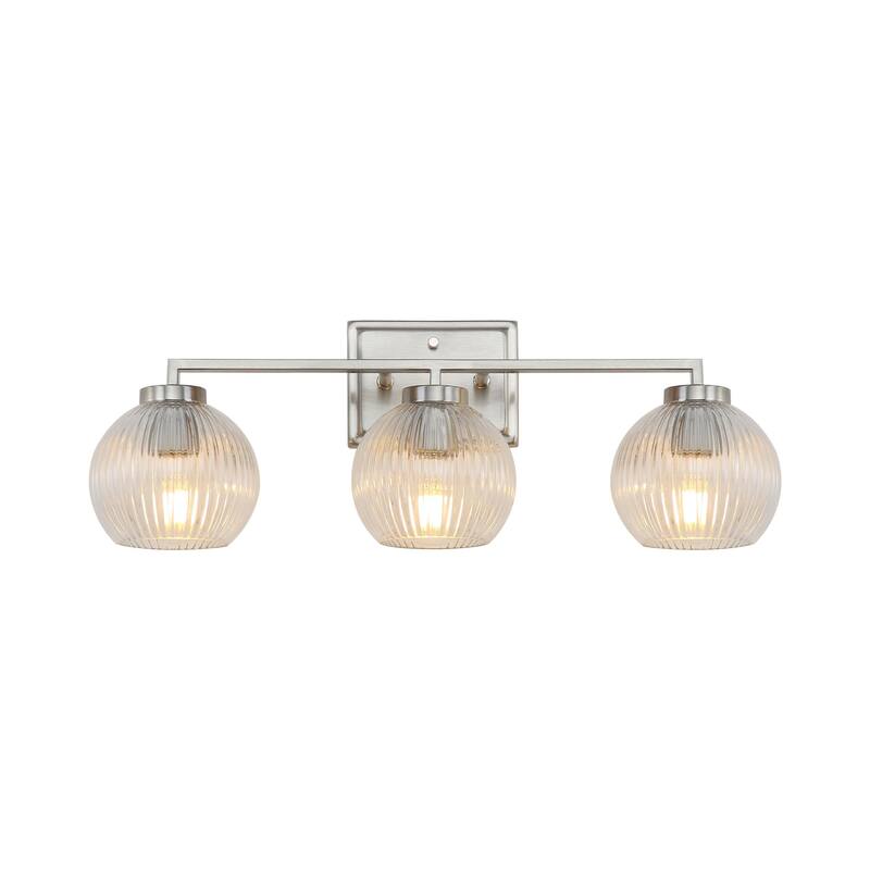 Yep by Golden Lighting Elliott 3-light Vanity in Pewter and Clear Ribbed Glass - Silver