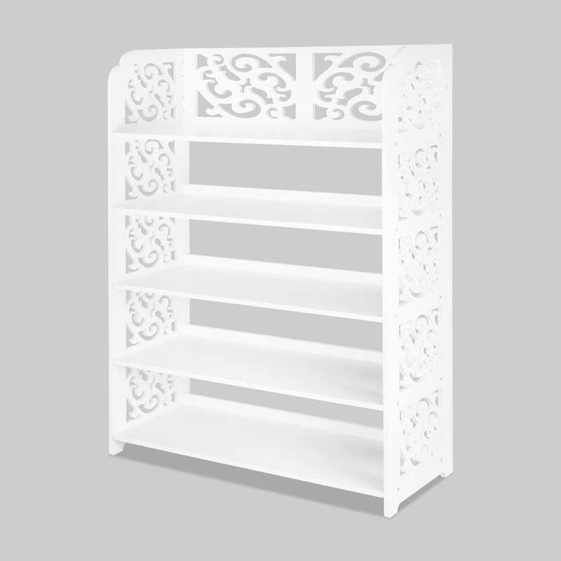 HELLO LAURA Versatile 5-Tier Wood-Plastic Shoe Rack Shoes Tower 15 of pairs of shoe White Finish